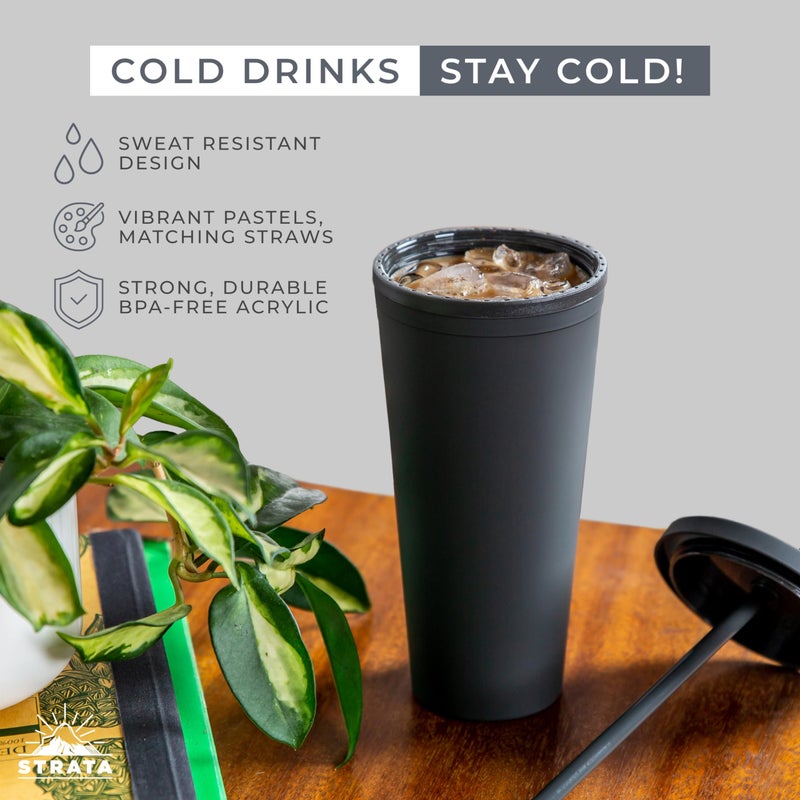 STRATA CUPS Classic Tumblers with Lids and Straws (8 pack) - 22oz Matte Pastel Colored Acrylic Tumblers with Lids and Straws, Double Wall Tumbler Bulk, Reusable Cup with Straw Cleaner (Assorted) - Image 2